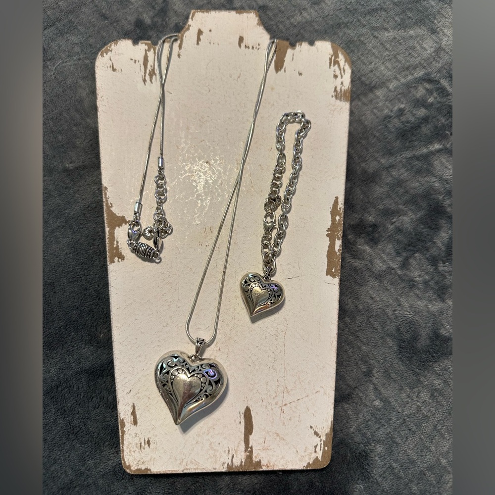 Brighton 36 inch heart necklace, and matching heart bracelet